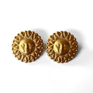 Vintage 80’s Gold Celestial Sun Face Post Stud Earrings